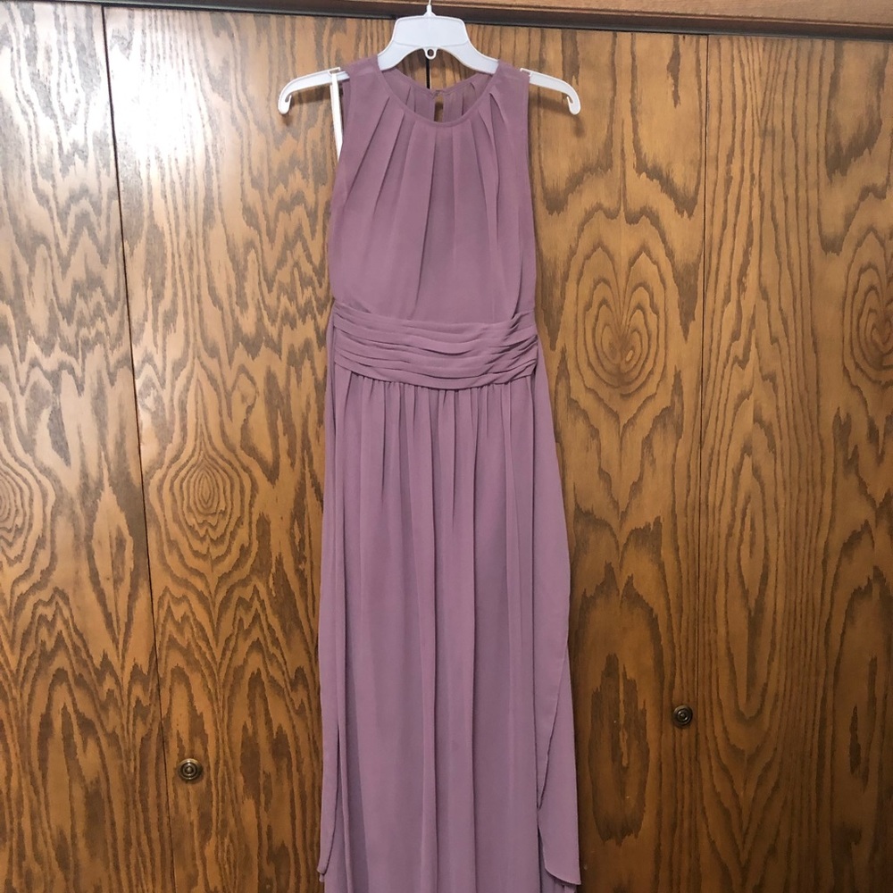 Dusty purple bridesmaid dress.